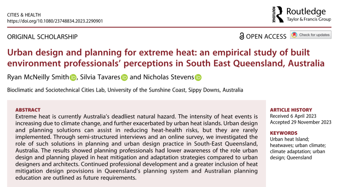 Urban design and planning for extreme heat: an empirical study of built environment professionals’ perceptions in South East Queensland, Australia
